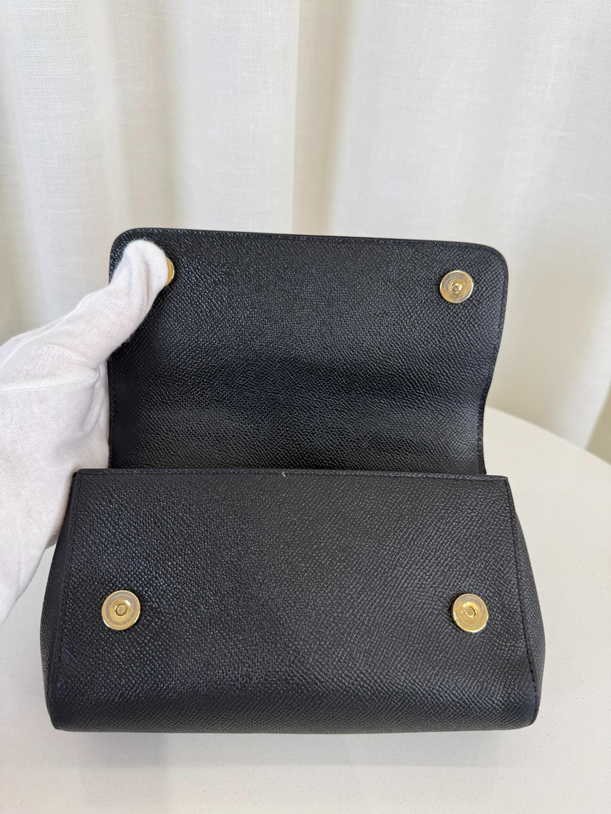 Dolce Gabbana Black Dauphine Leather Old Mini Miss Sicily Top Handle Bag