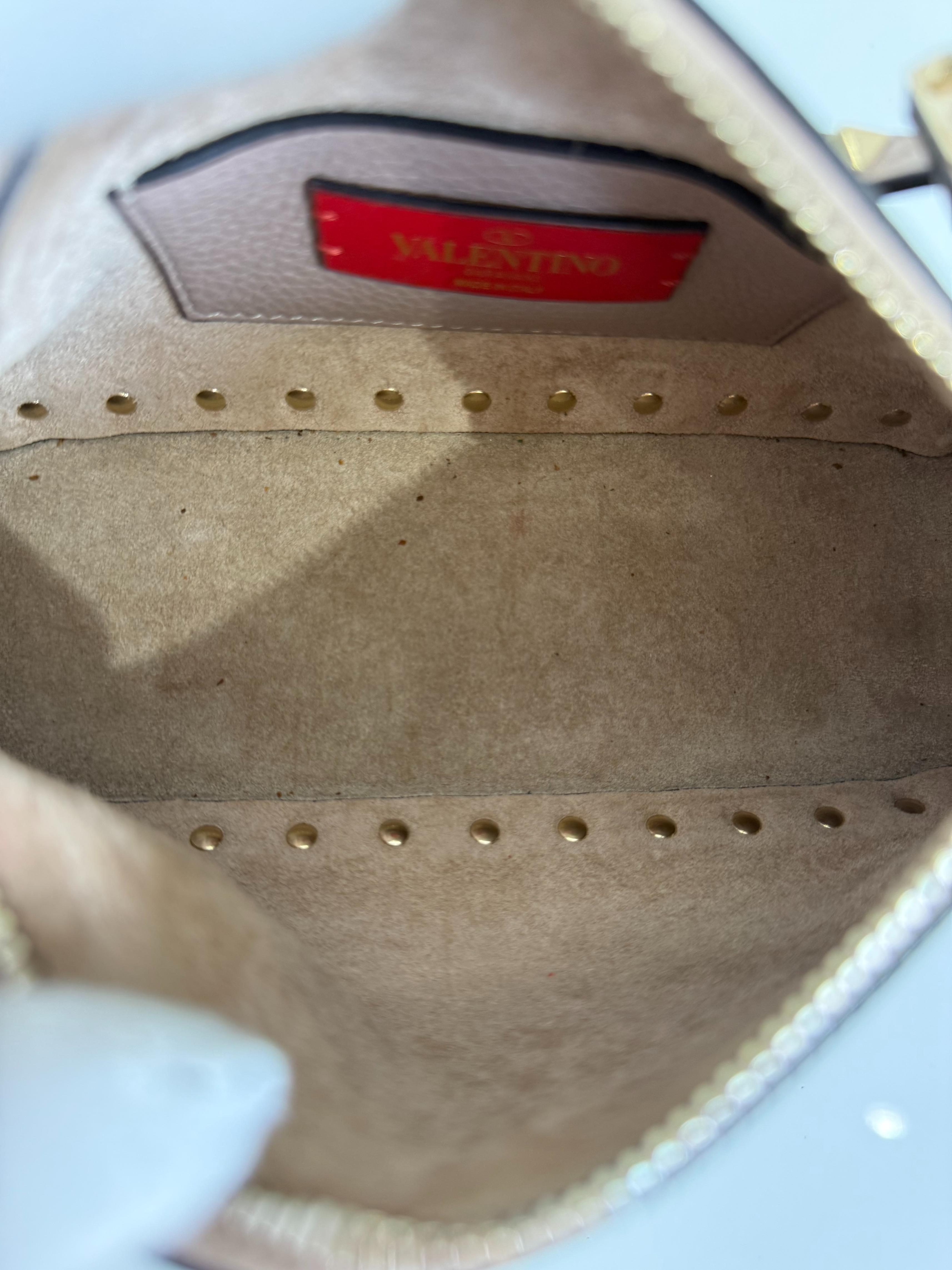 Valentino Garavani Rockstud Beige Grained Leather Small Shoulder Bag
