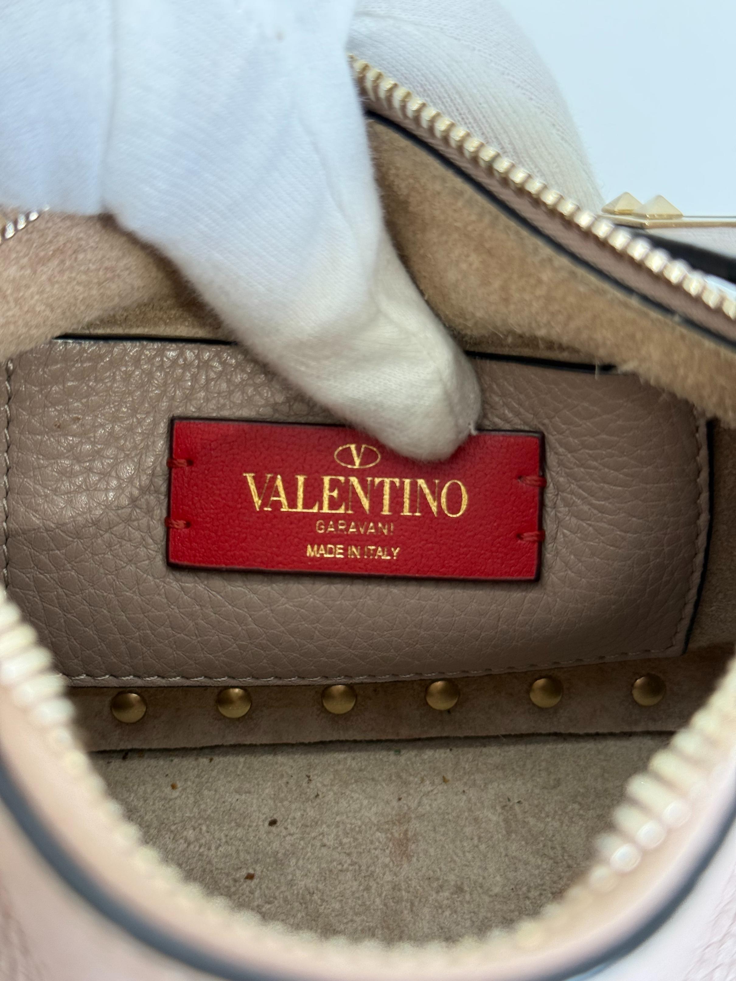 Valentino Garavani Rockstud Beige Grained Leather Small Shoulder Bag