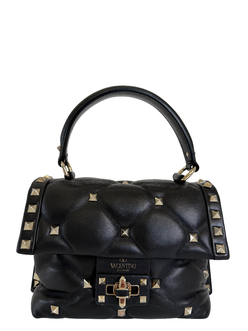 Valentino Black Quilted Lambskin Leather Candystud Mini Flap Bag
