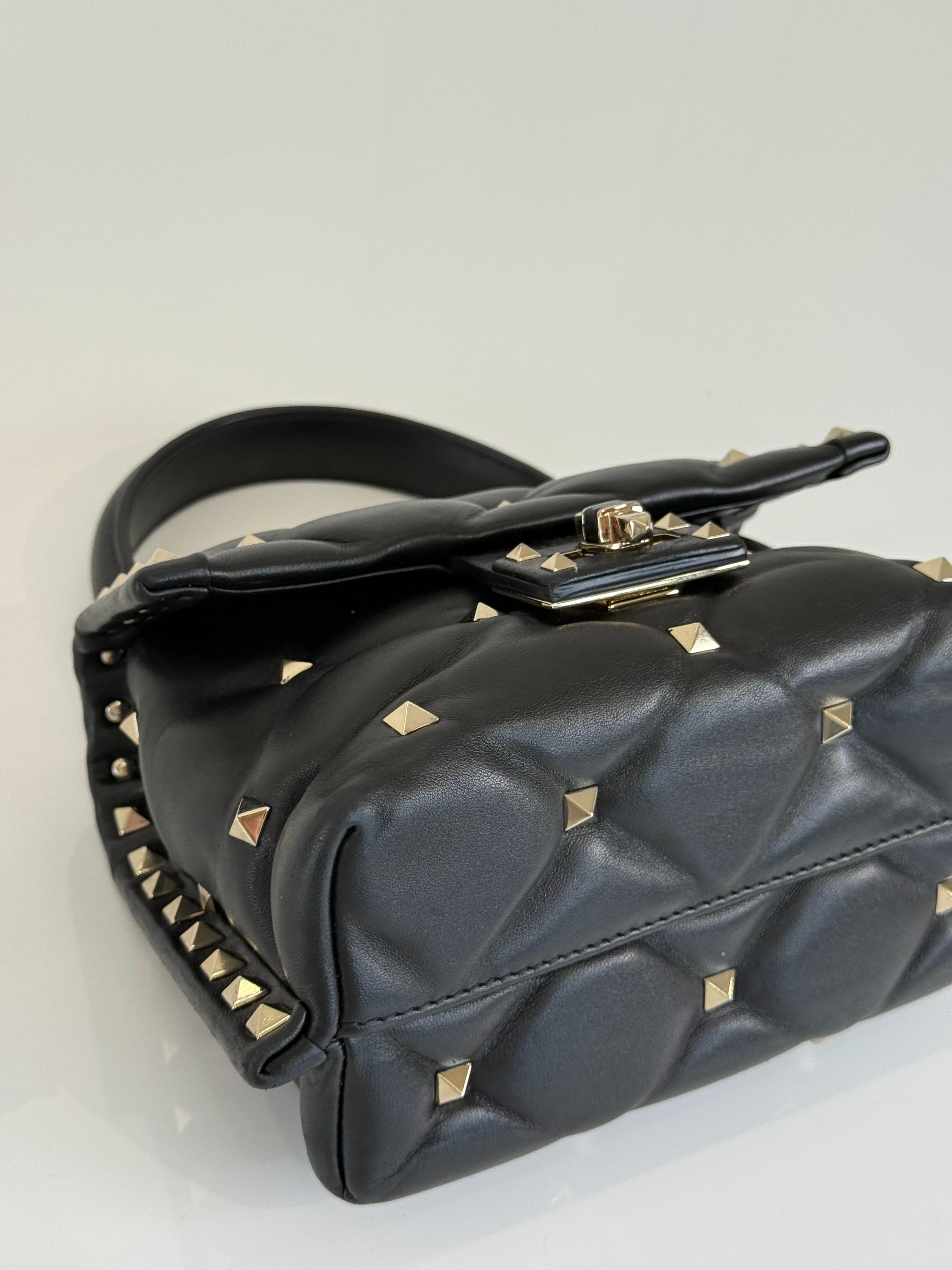 Valentino Black Quilted Lambskin Leather Candystud Mini Flap Bag