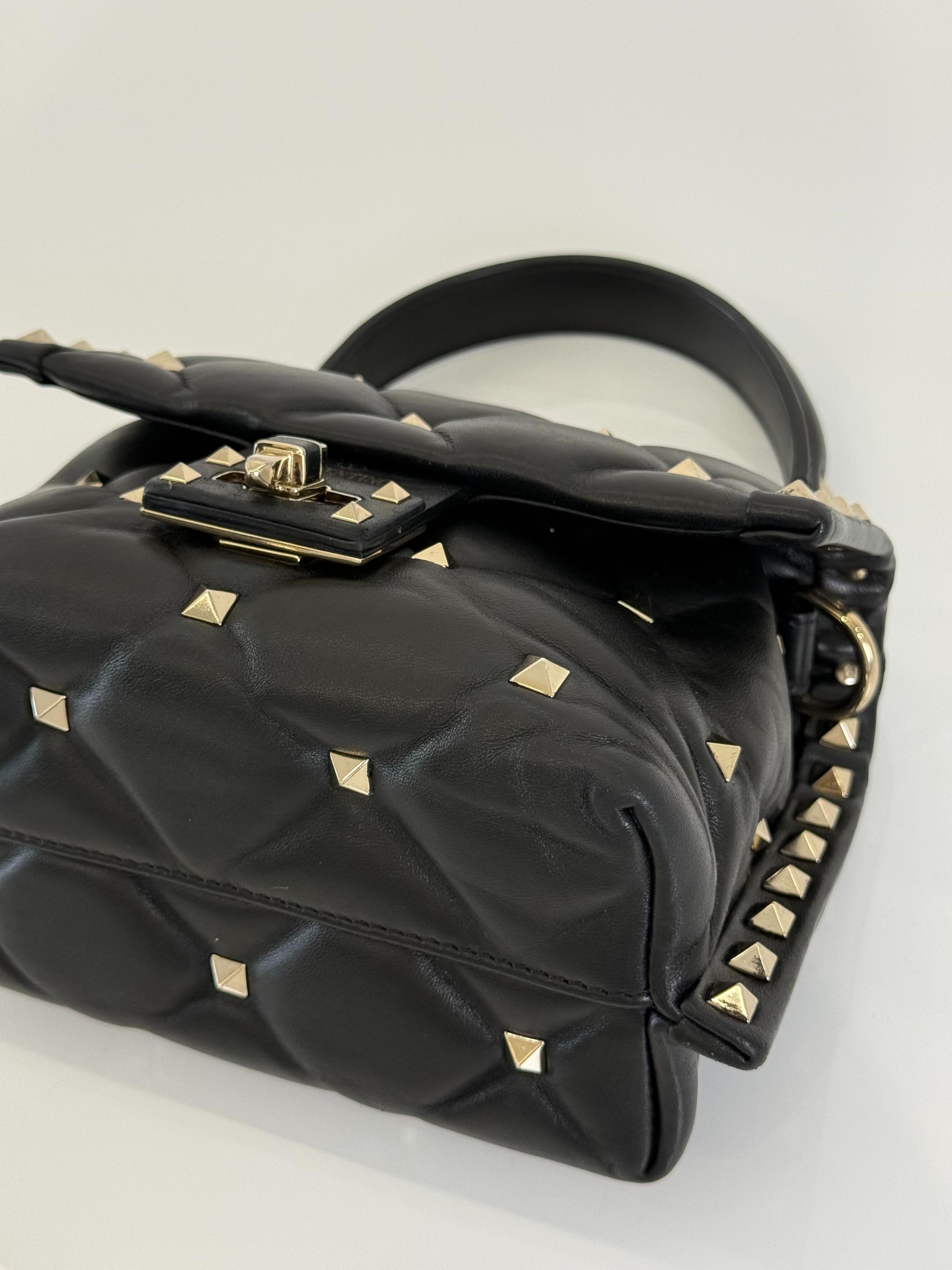 Valentino Black Quilted Lambskin Leather Candystud Mini Flap Bag