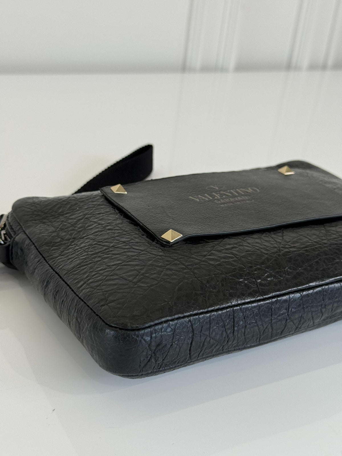 Valentino Garavani Rockstud Black Leather Wristlet Pouch