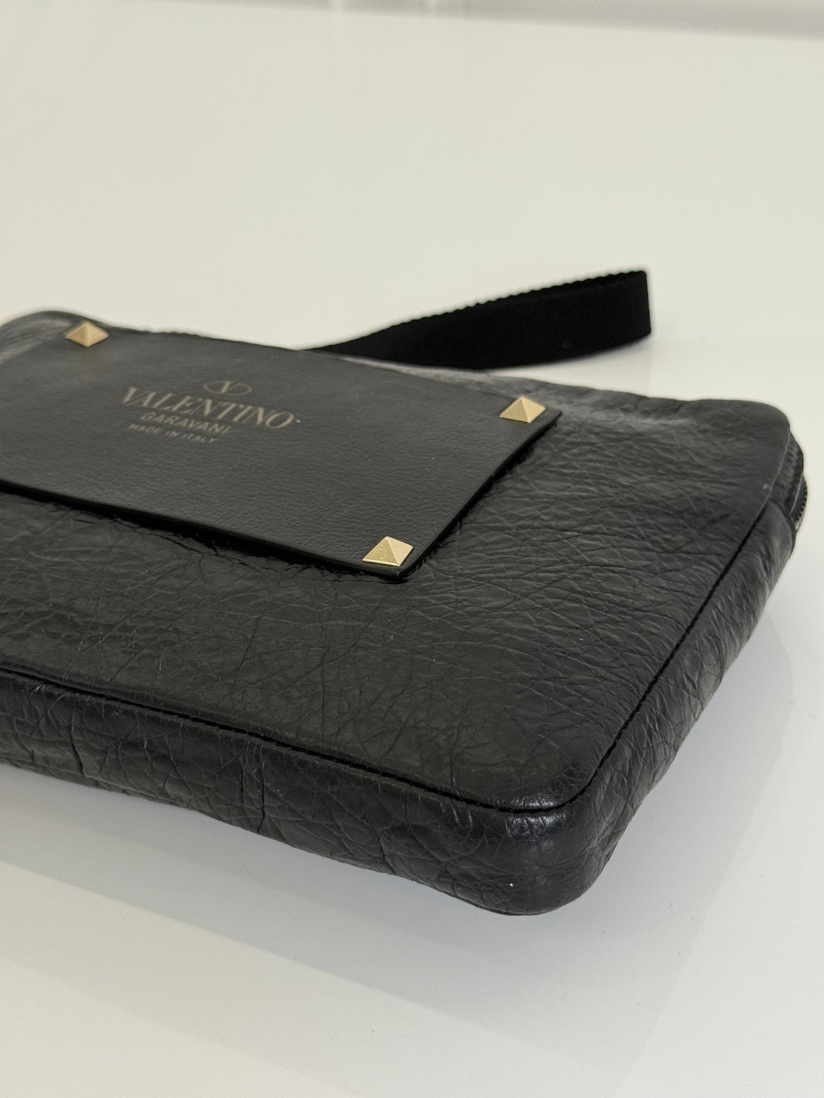 Valentino Garavani Rockstud Black Leather Wristlet Pouch
