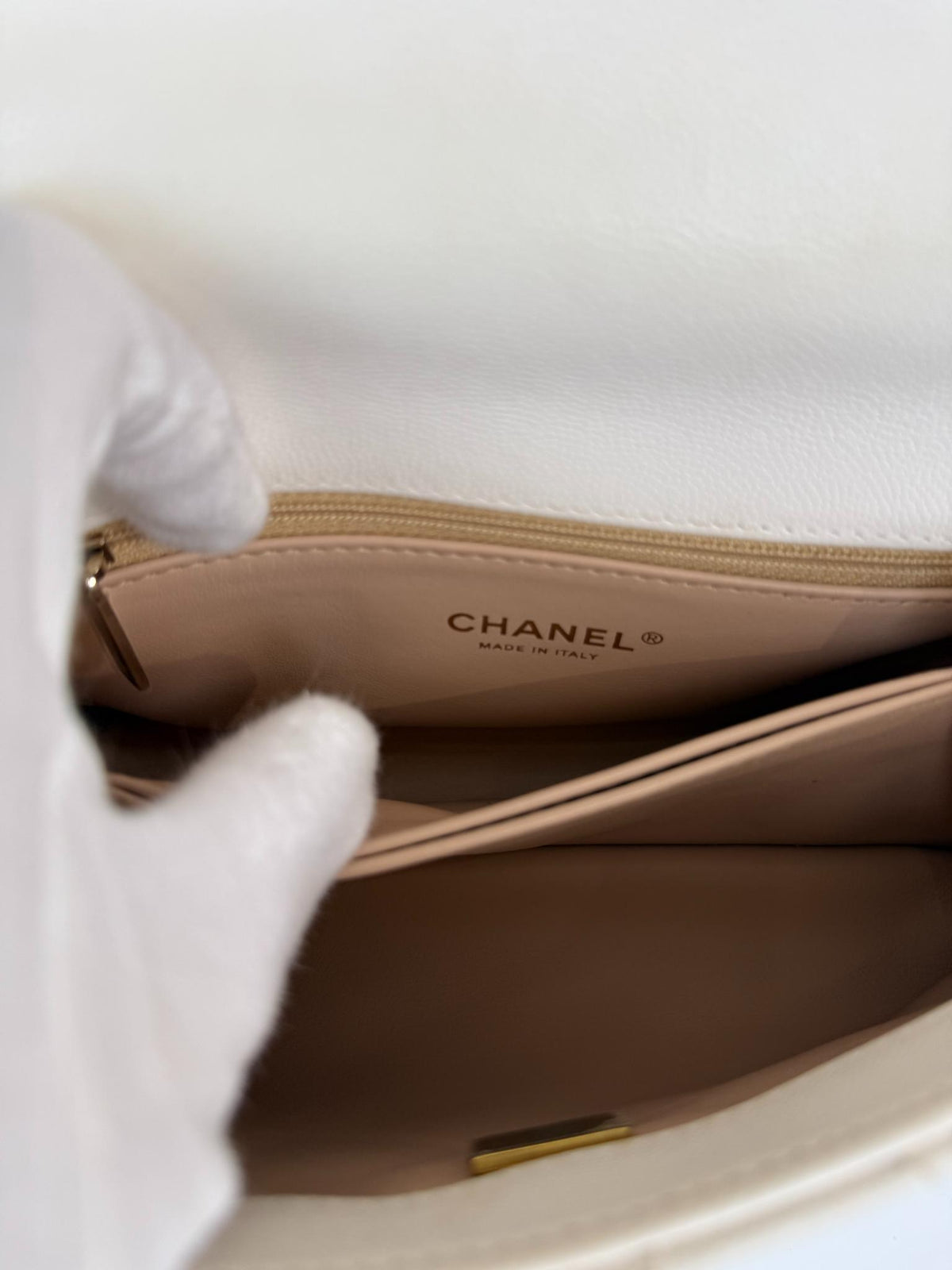 Chanel Small Coco Handle White Caviar Quilted Flap Bag