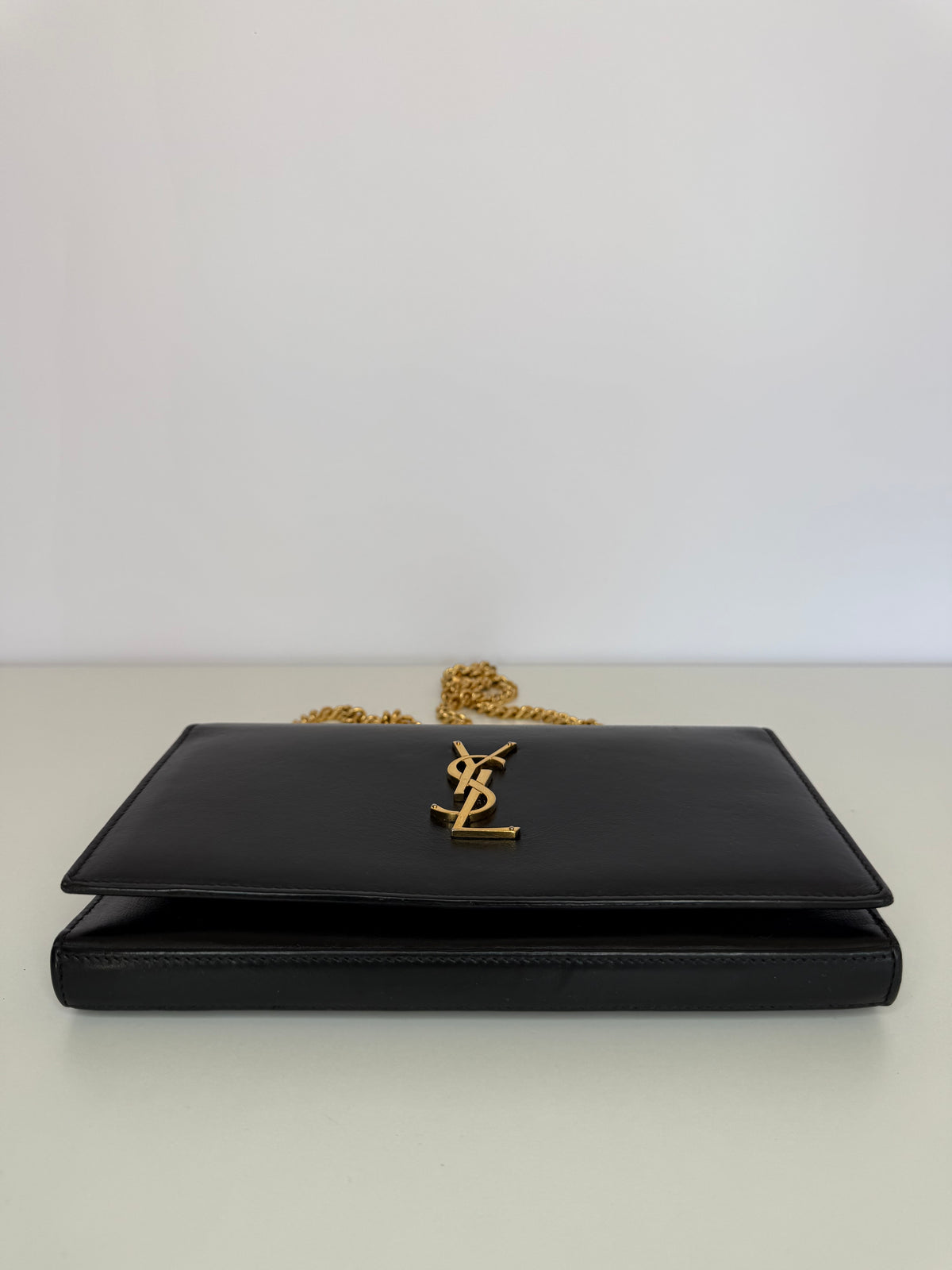 Saint Laurent Black Glossy Calfskin Monogram Chain Wallet
