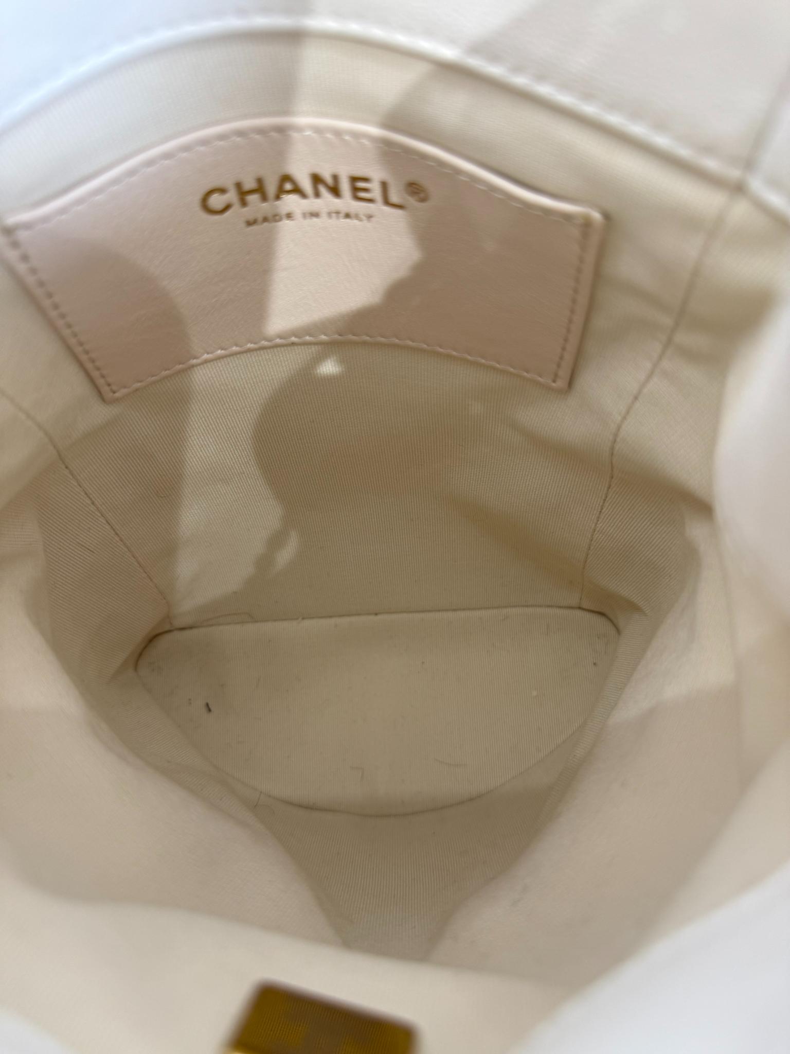 Chanel White Lambskin Matelasse Chain Drawstring Backpack