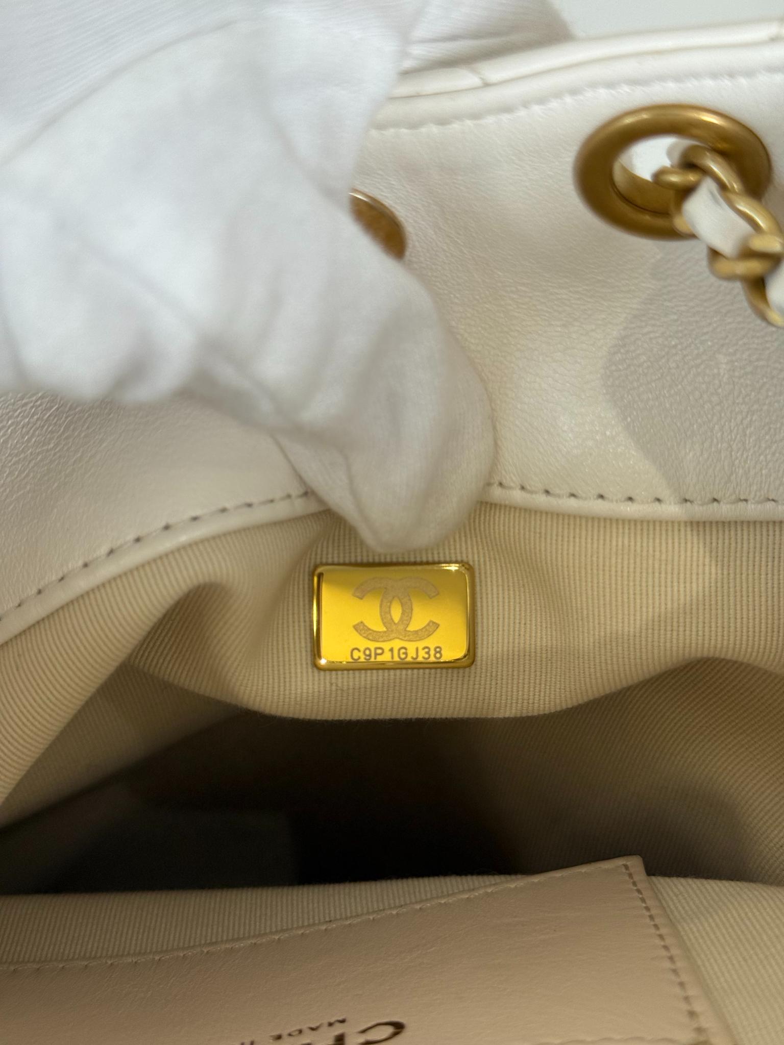 Chanel White Lambskin Matelasse Chain Drawstring Backpack