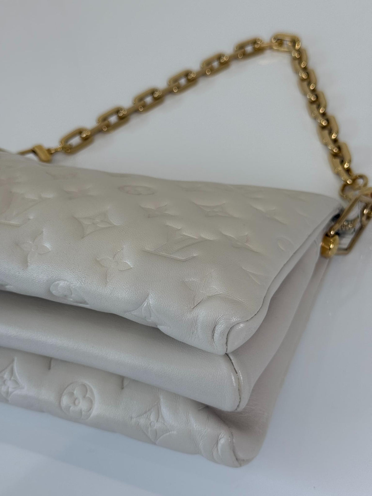 Louis Vuitton Coussin PM White Monogram Embossed Puffy Lambskin