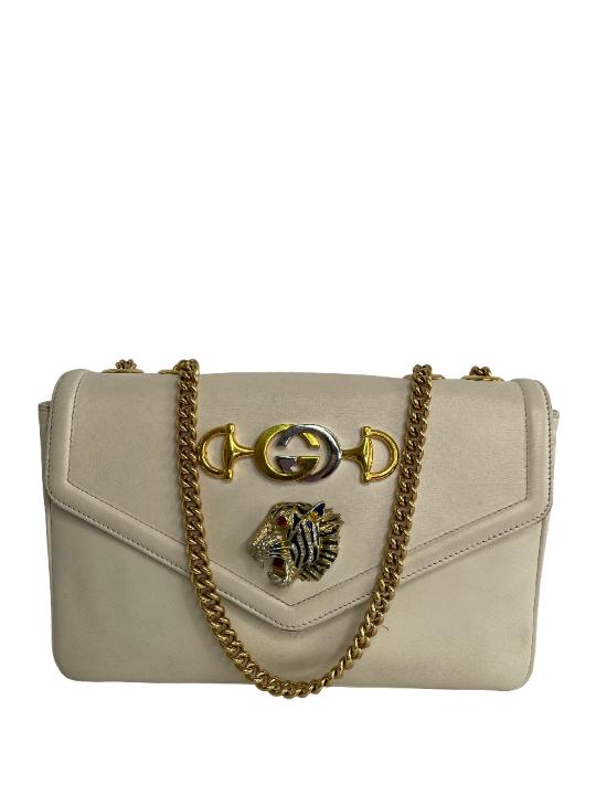 Gucci Off White Leather Medium Rajah Shoulder Bag