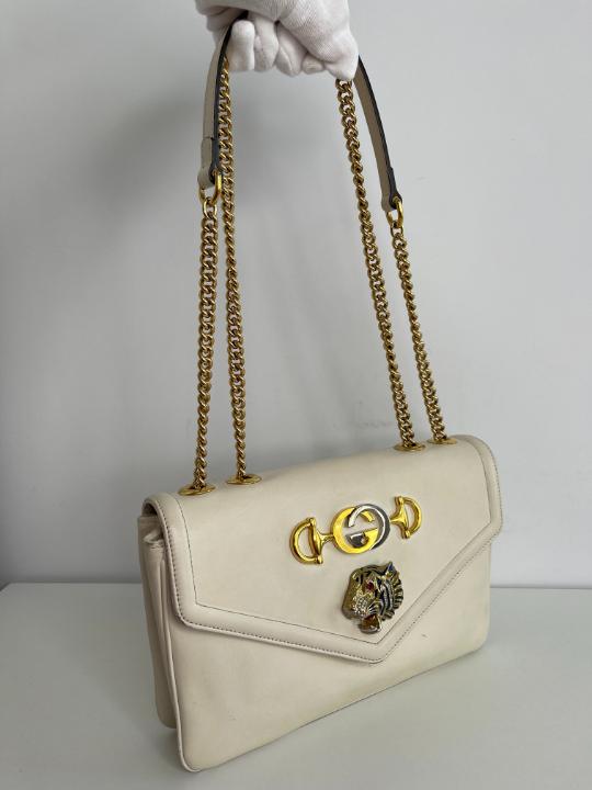 Gucci Off White Leather Medium Rajah Shoulder Bag