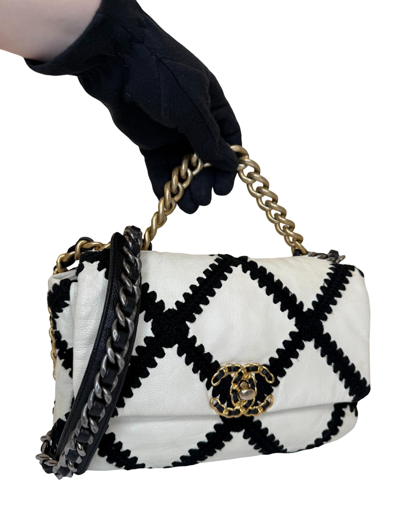 Chanel 19 White/Black Medium Crochet Flap Bag