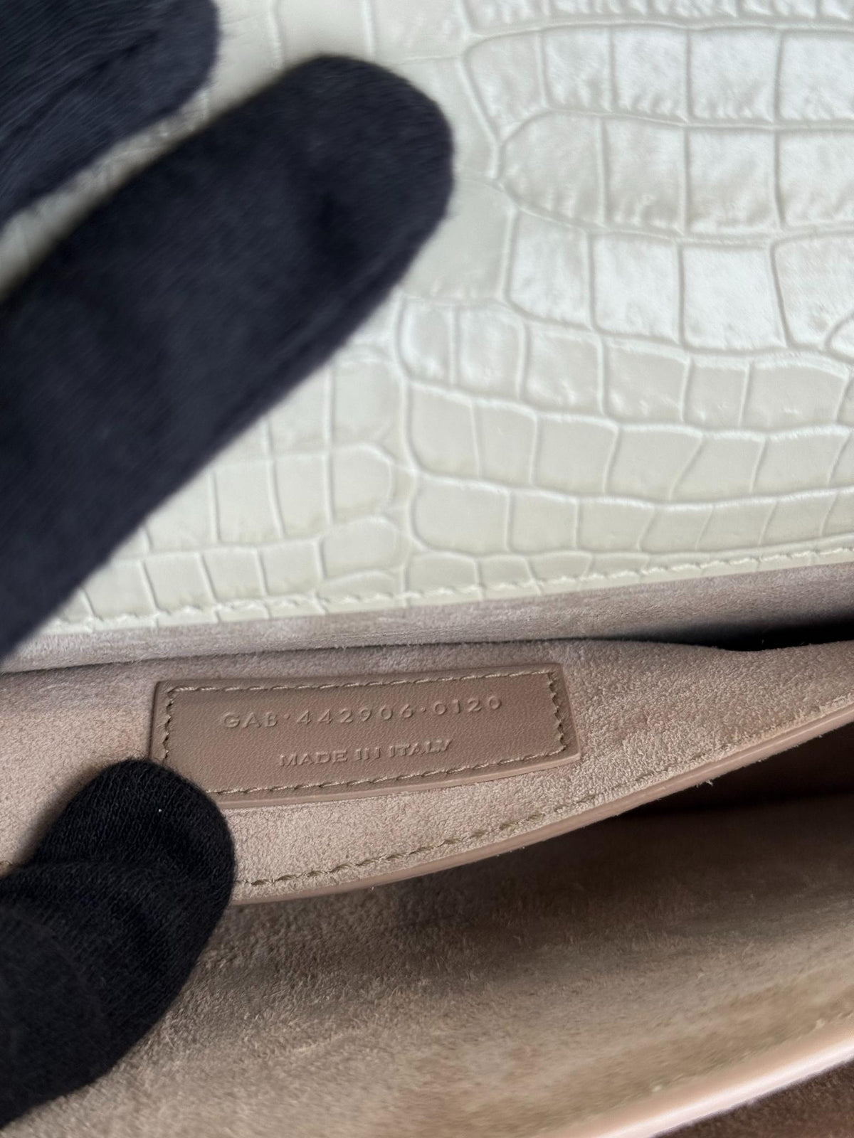 Saint Laurent Sunset Medium Ivory Crocodile Embossed Leather