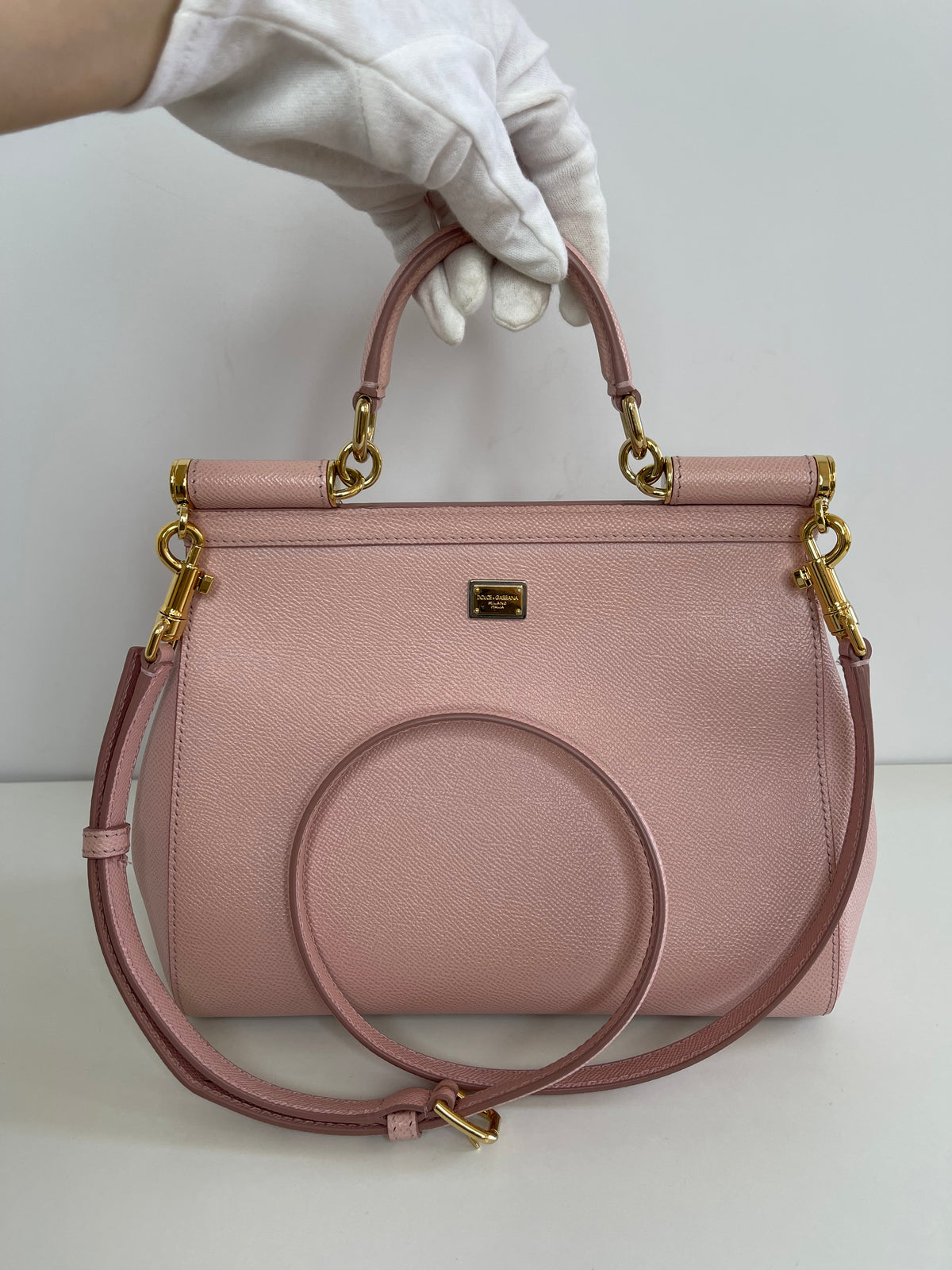 Dolce & Gabbana Medium Miss Sicily Pink Dauphine Leather Family Patch