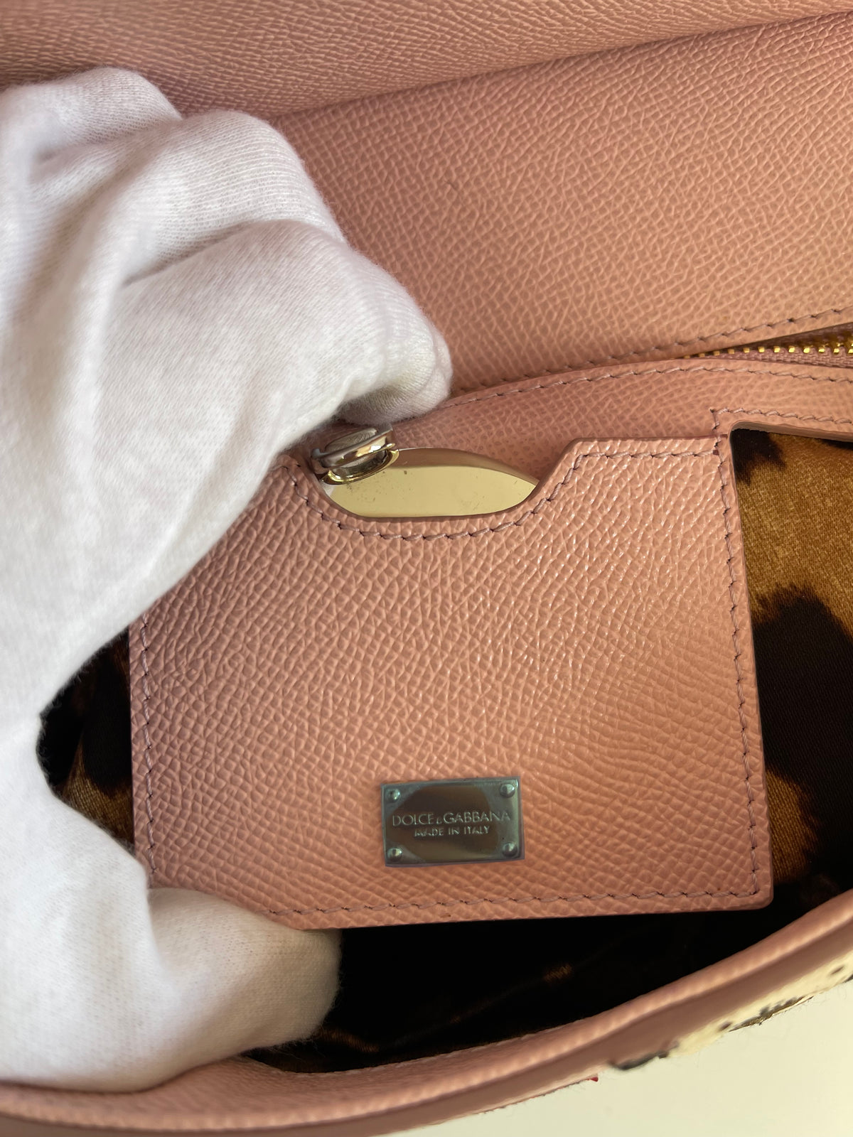 Dolce & Gabbana Medium Miss Sicily Pink Dauphine Leather Family Patch