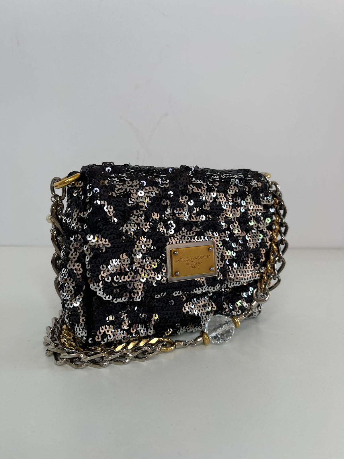 Dolce Gabbana Miss Charles Mini Flap Sequins Shoulder Bag