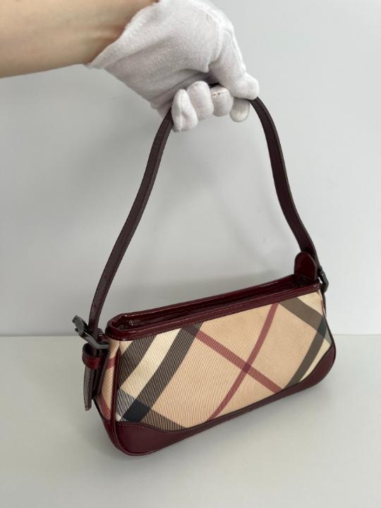Burberry Nova Check Burgundy Patent Leather Pochette
