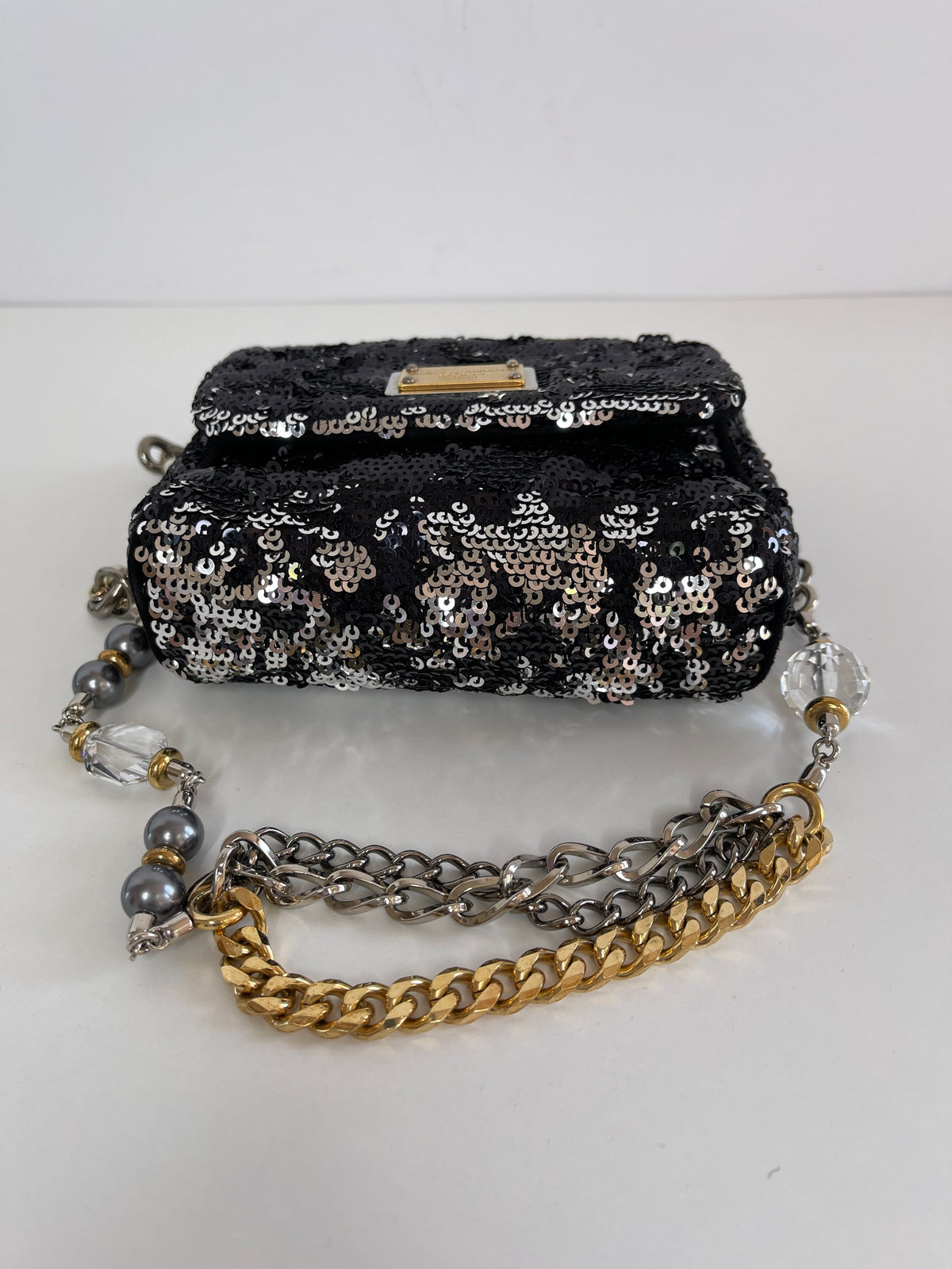 Dolce Gabbana Miss Charles Mini Flap Sequins Shoulder Bag