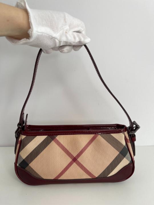 Burberry Nova Check Burgundy Patent Leather Pochette