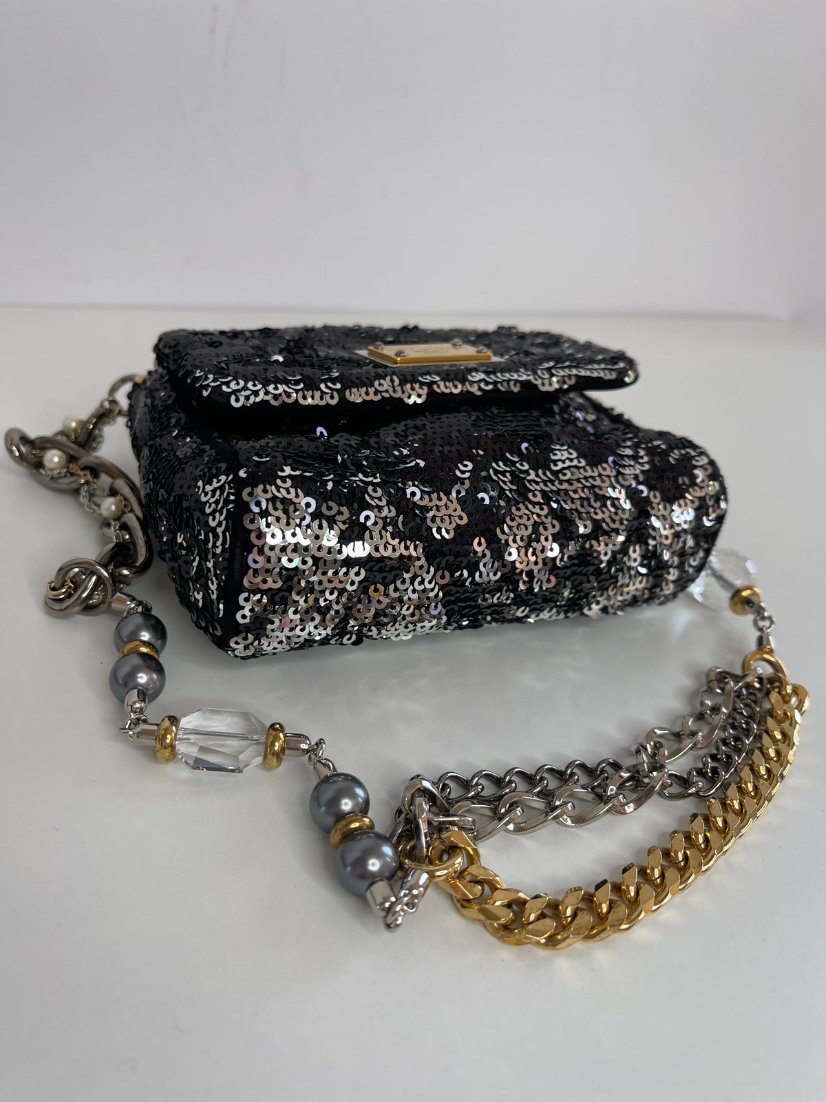 Dolce Gabbana Miss Charles Mini Flap Sequins Shoulder Bag