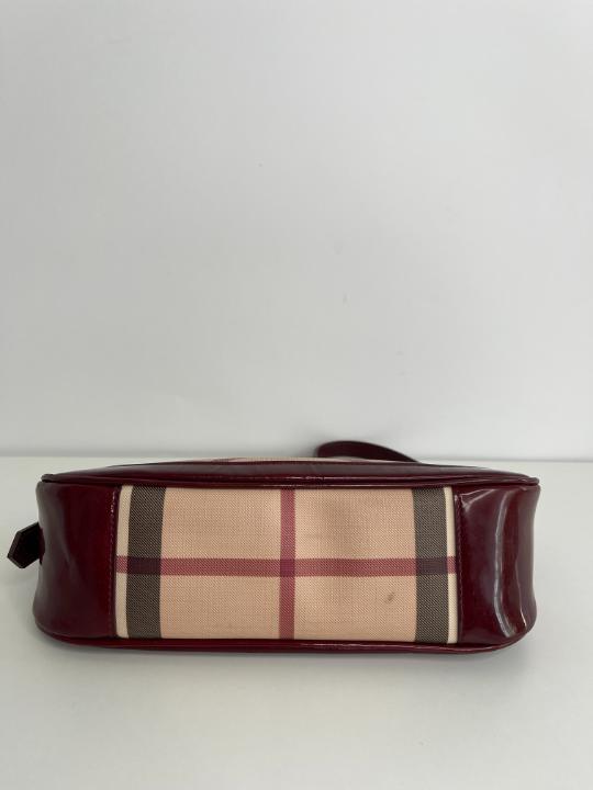 Burberry Nova Check Burgundy Patent Leather Pochette