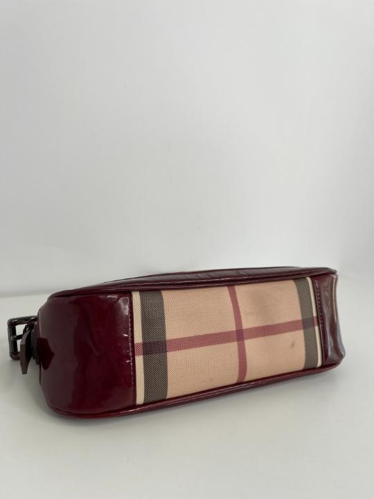 Burberry Nova Check Burgundy Patent Leather Pochette