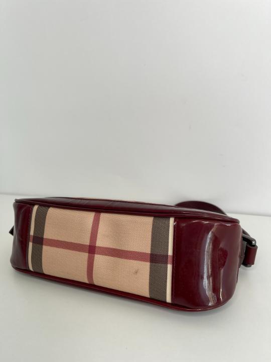 Burberry Nova Check Burgundy Patent Leather Pochette