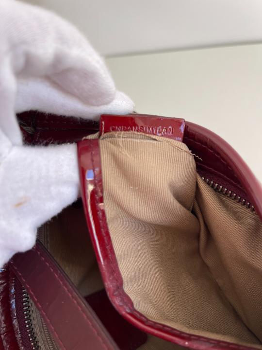 Burberry Nova Check Burgundy Patent Leather Pochette