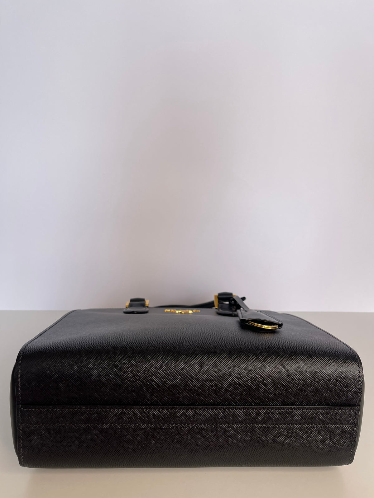 Prada Convertible Small Open Tote Black Saffiano with Soft Calf