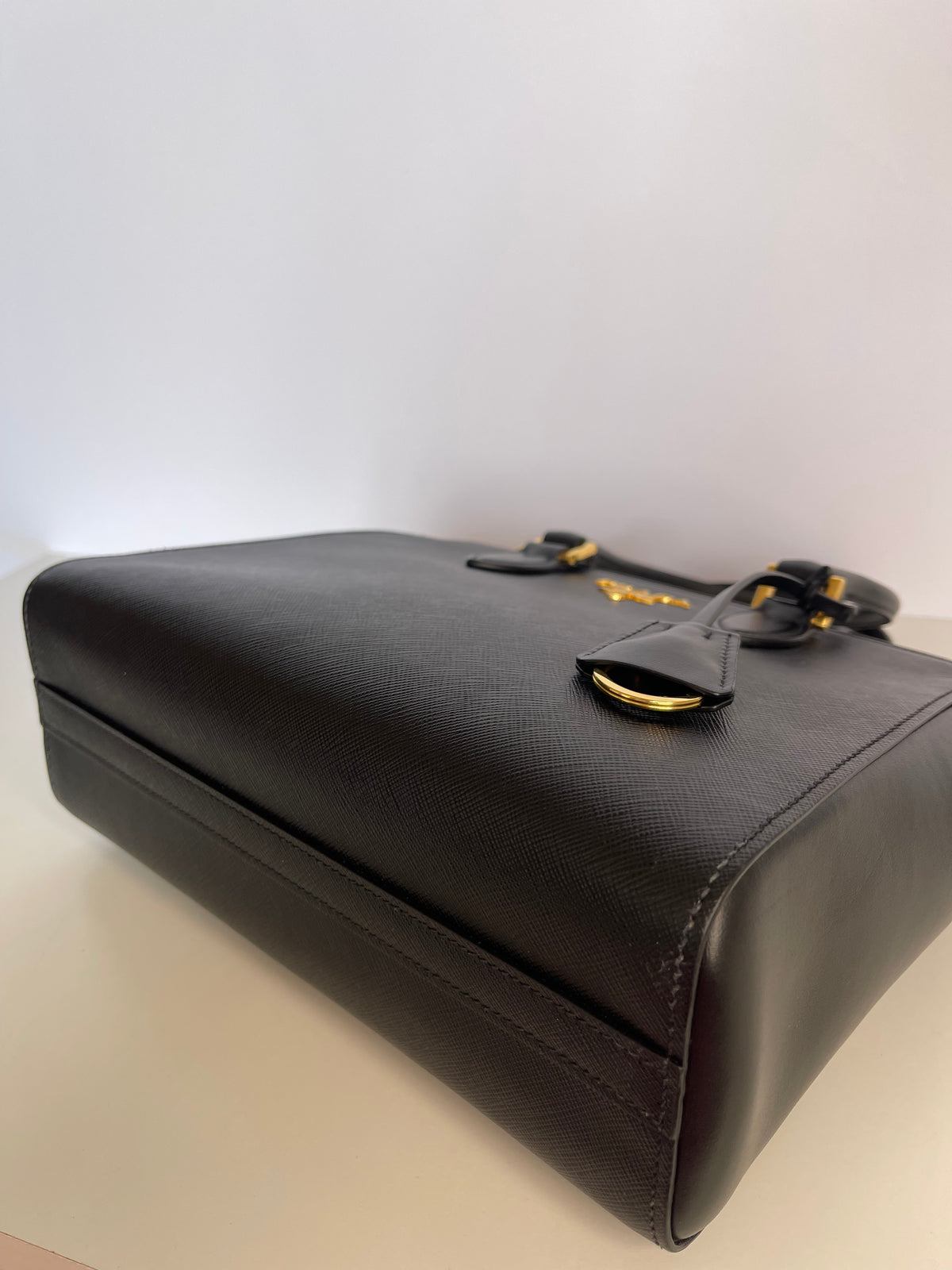 Prada Convertible Small Open Tote Black Saffiano with Soft Calf