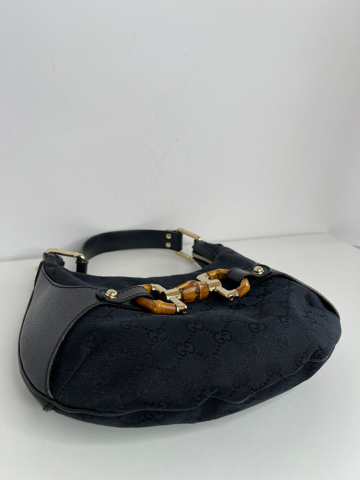 Gucci Monogram Bamboo Horsebit Amalfi Hobo Black