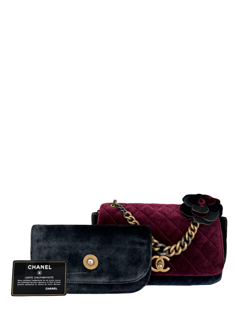 Chanel Paris Cosmopolite Small Tricolor Quilted Velvet Private Affair Camellia Flap