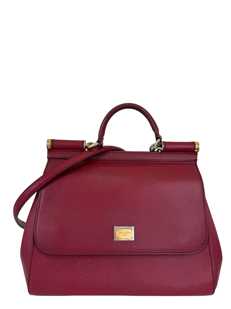 Dolce Gabbana Medium Miss Sicily Burgundy Dauphine Calfskin Handbag
