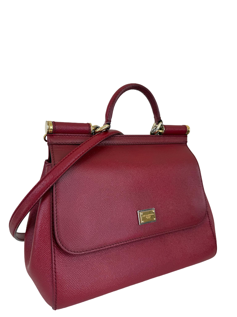 Dolce Gabbana Medium Miss Sicily Burgundy Dauphine Calfskin Handbag