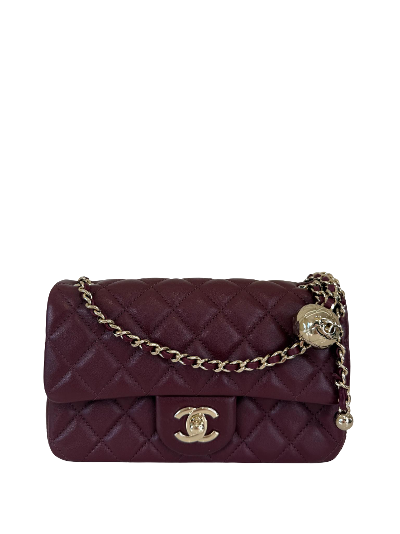 Chanel Burgundy Lambskin Quilted Mini Rectangular Pearl Crush Flap Bag