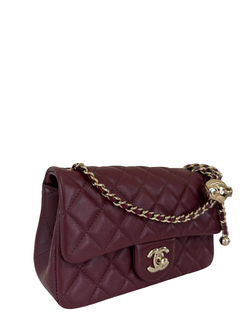 Chanel Burgundy Lambskin Quilted Mini Rectangular Pearl Crush Flap Bag