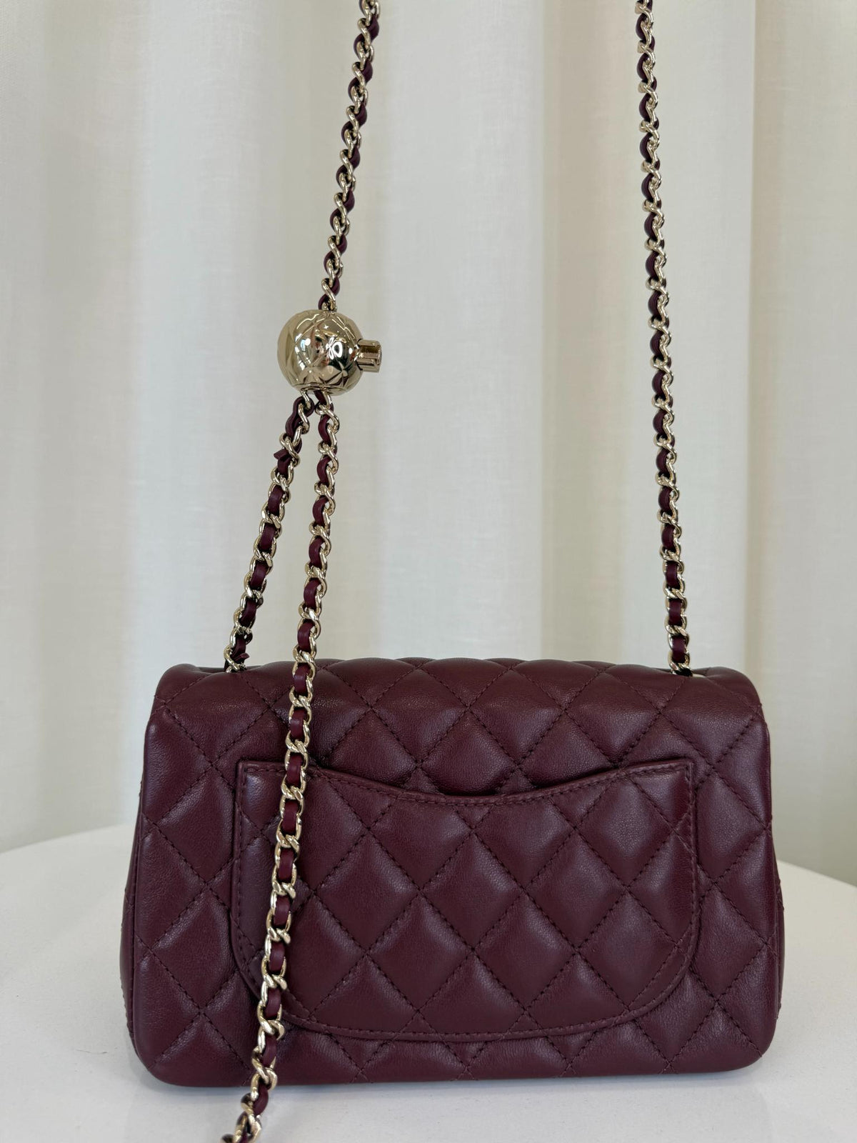 Chanel Burgundy Lambskin Quilted Mini Rectangular Pearl Crush Flap Bag