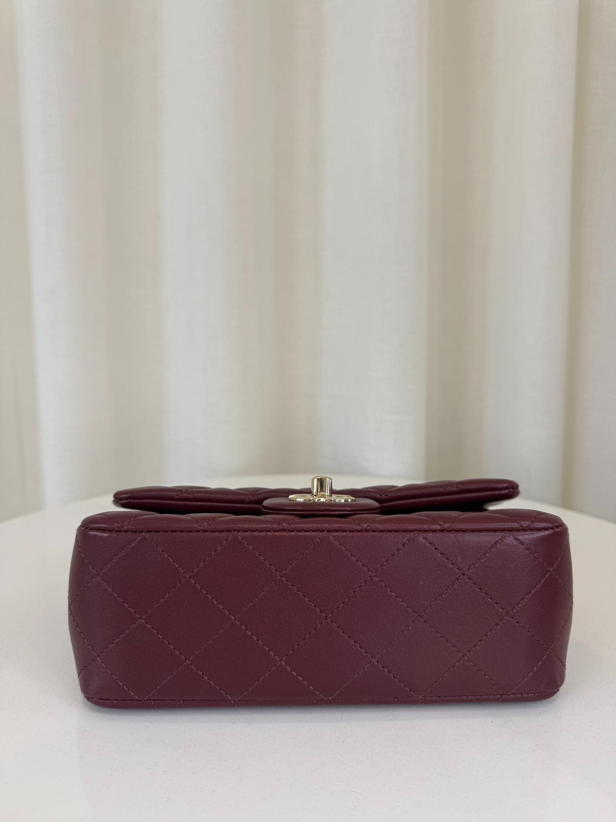 Chanel Burgundy Lambskin Quilted Mini Rectangular Pearl Crush Flap Bag