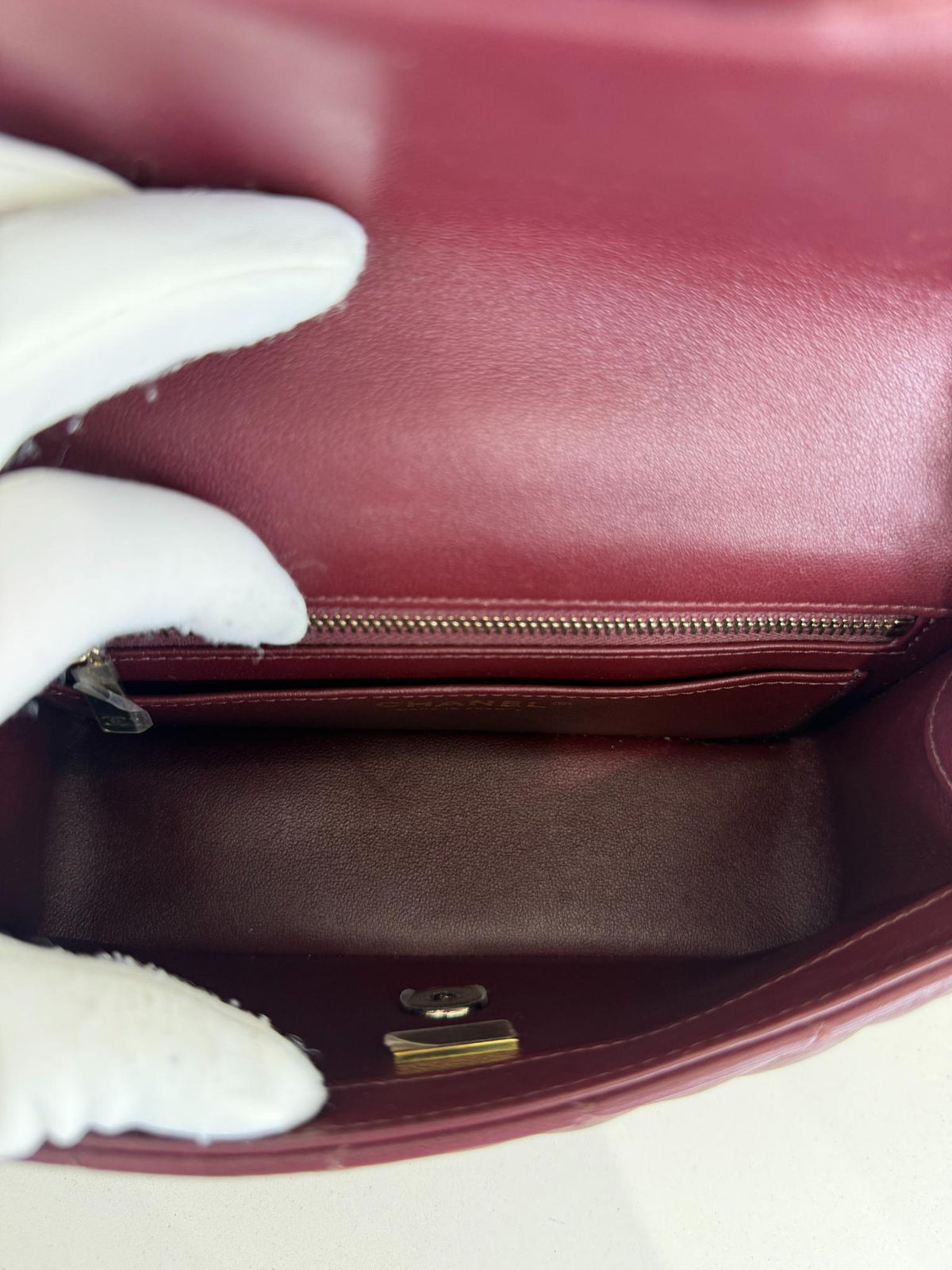 Chanel Burgundy Lambskin Quilted Mini Rectangular Pearl Crush Flap Bag