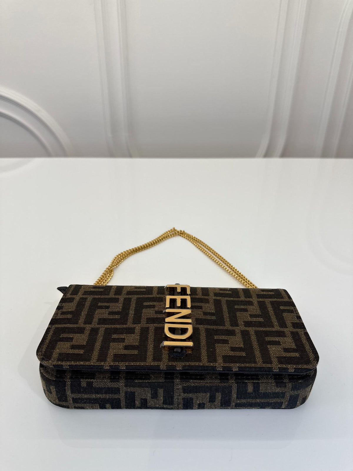 Fendi Fendigraphy Brown FF Fabric Wallet On Chain