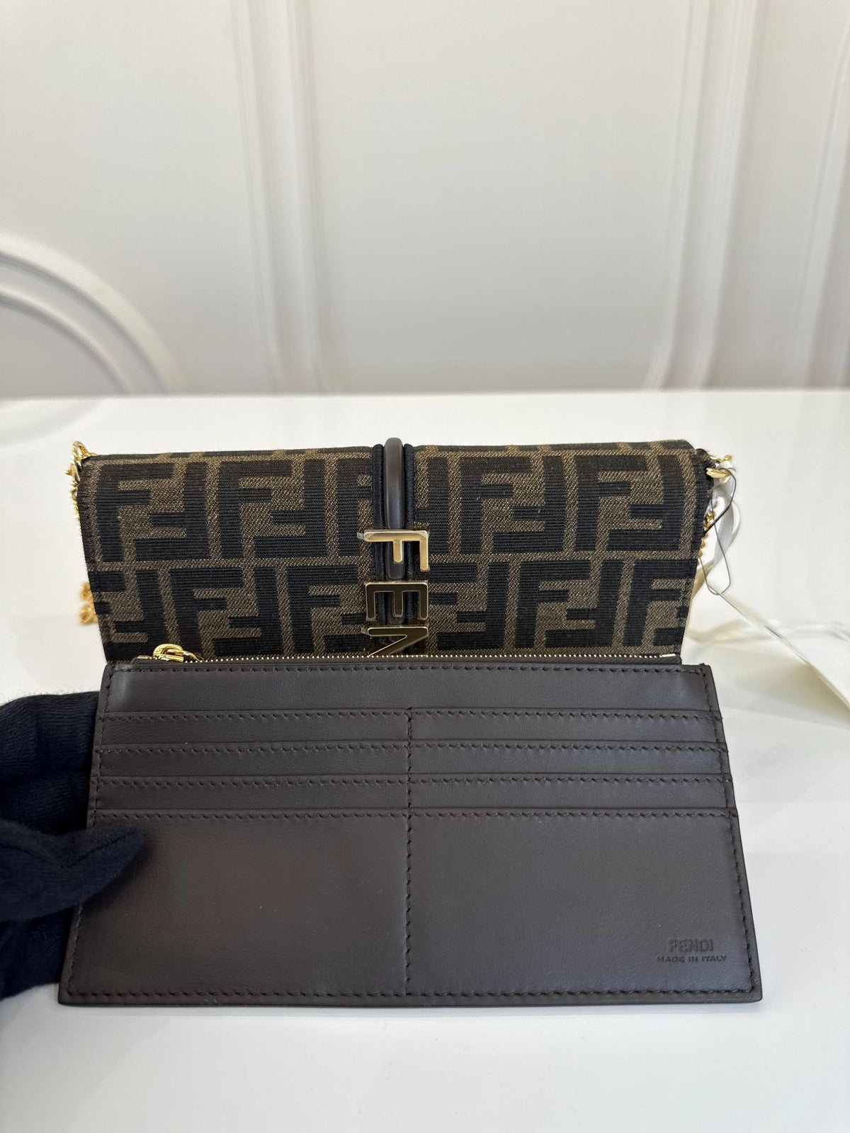 Fendi Fendigraphy Brown FF Fabric Wallet On Chain