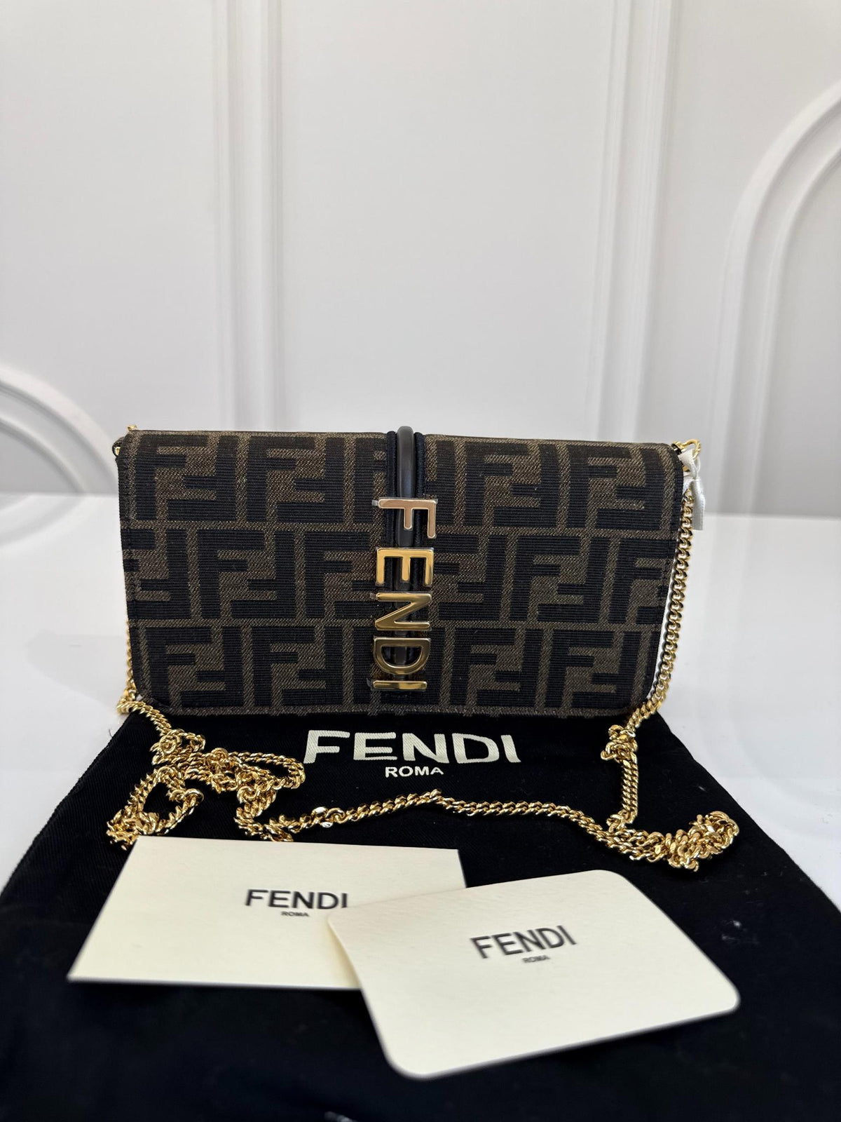 Fendi Fendigraphy Brown FF Fabric Wallet On Chain