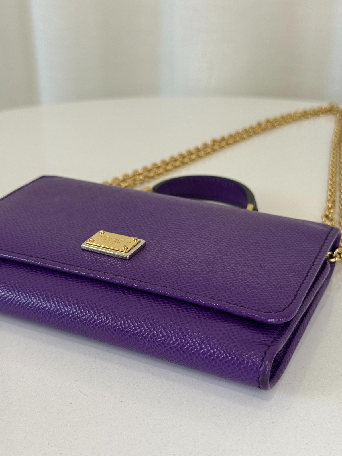 Dolce Gabbana Purple Leather Sicily Wallet on Chain