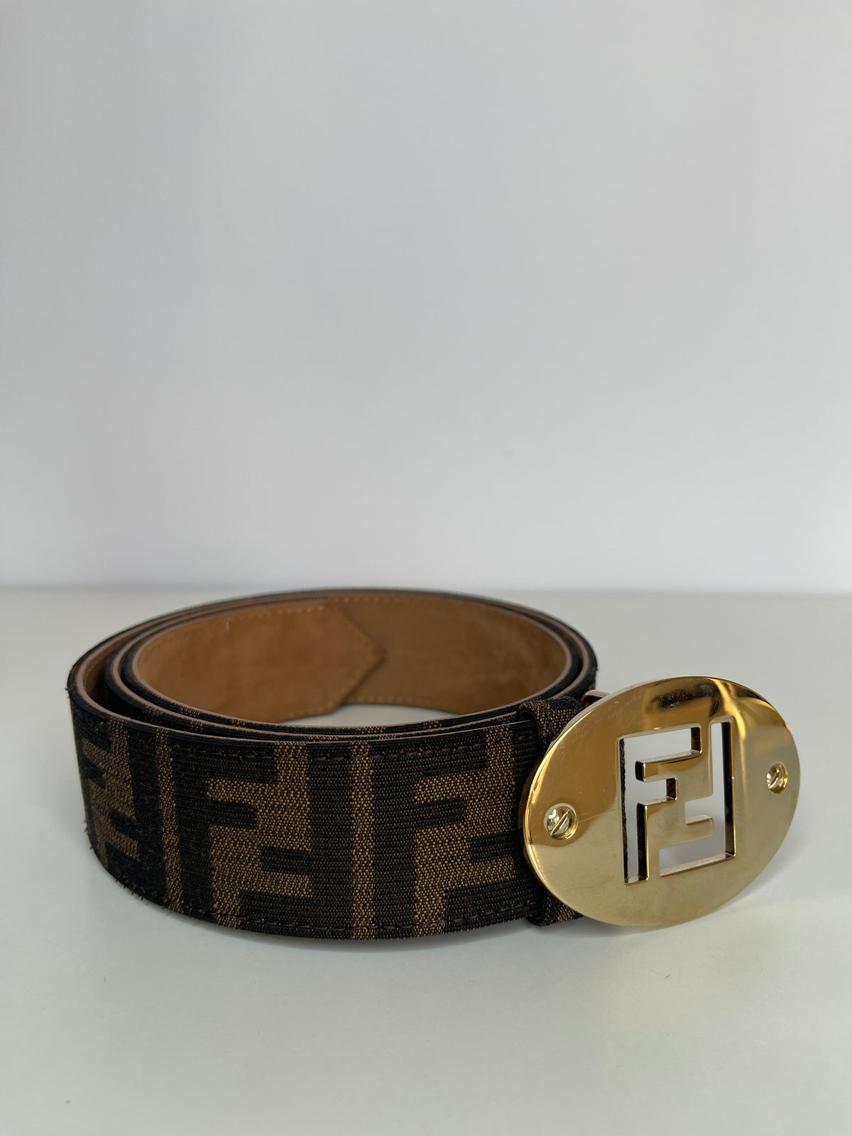 Fendi Zucca Canvas Logo Buckle Belt 90x36