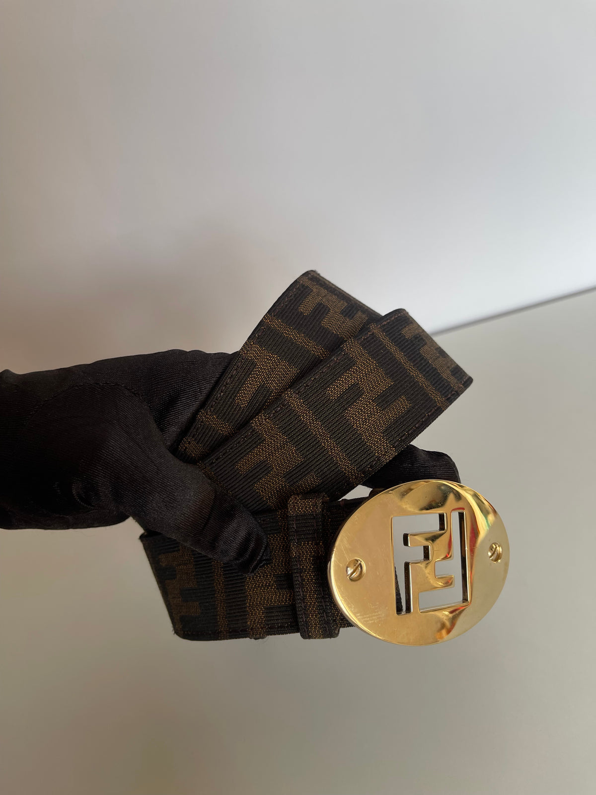 Fendi Zucca Canvas Logo Buckle Belt 90x36
