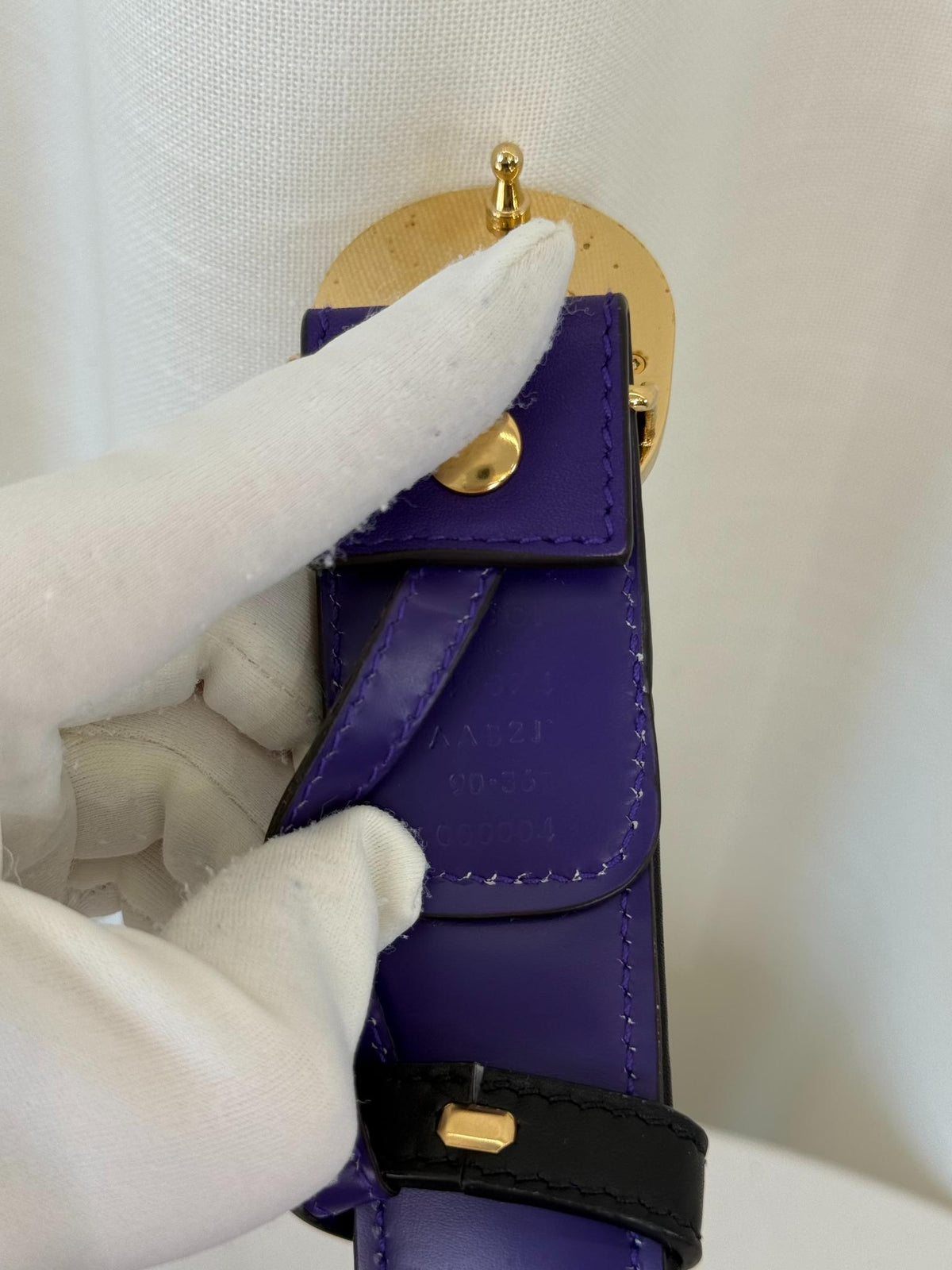 Gucci Interlocking G Logo Red Buckle Purple Leather Belt