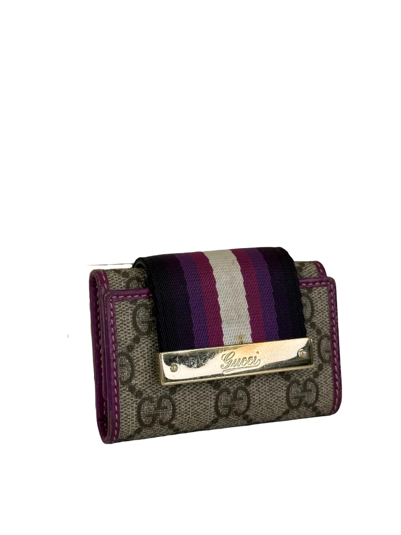 Gucci Purple/Beige GG Canvas and Leather Web Key Holder