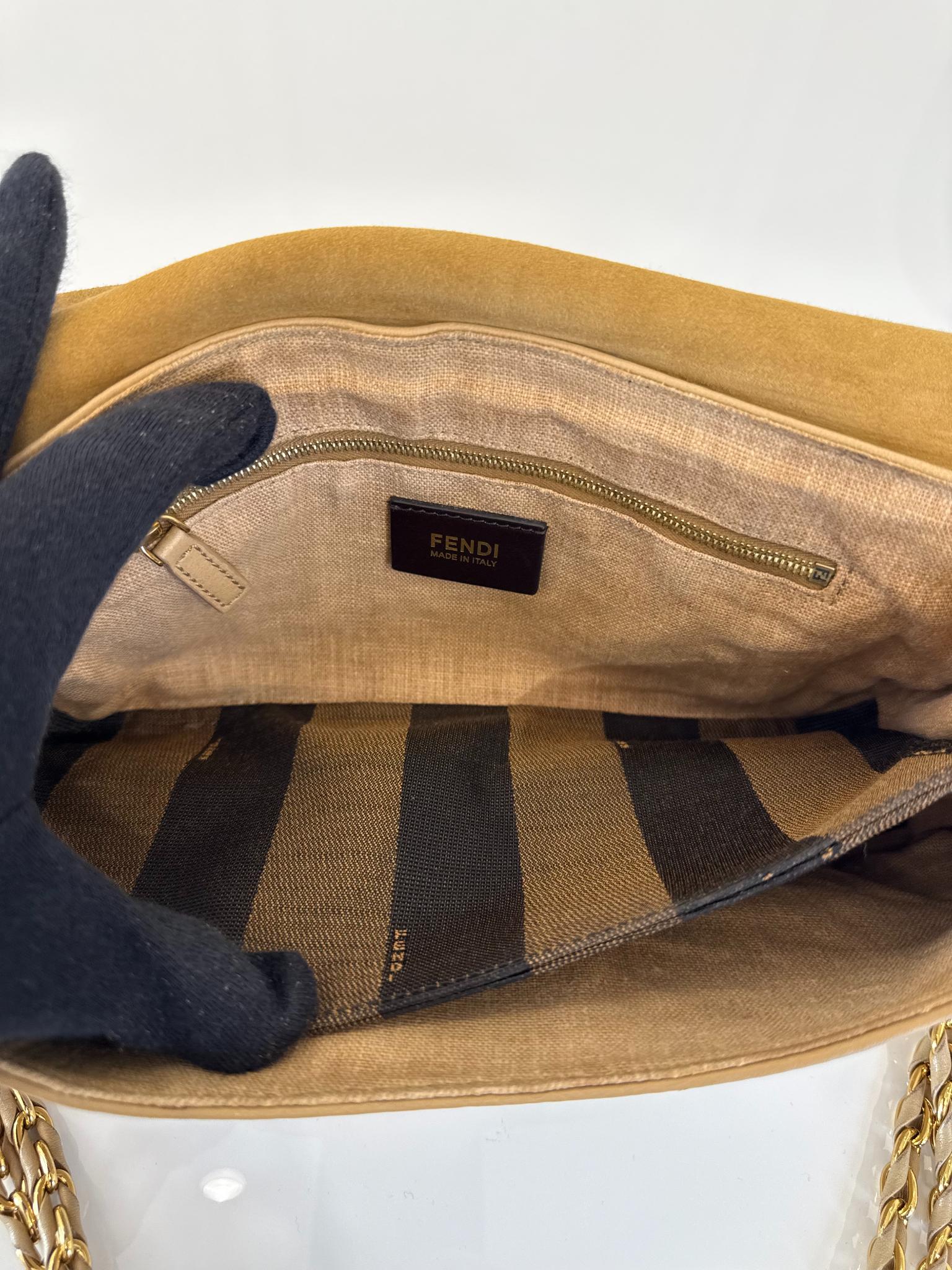 Fendi Beige Pequin Embossed Leather Small Claudia Shoulder Bag