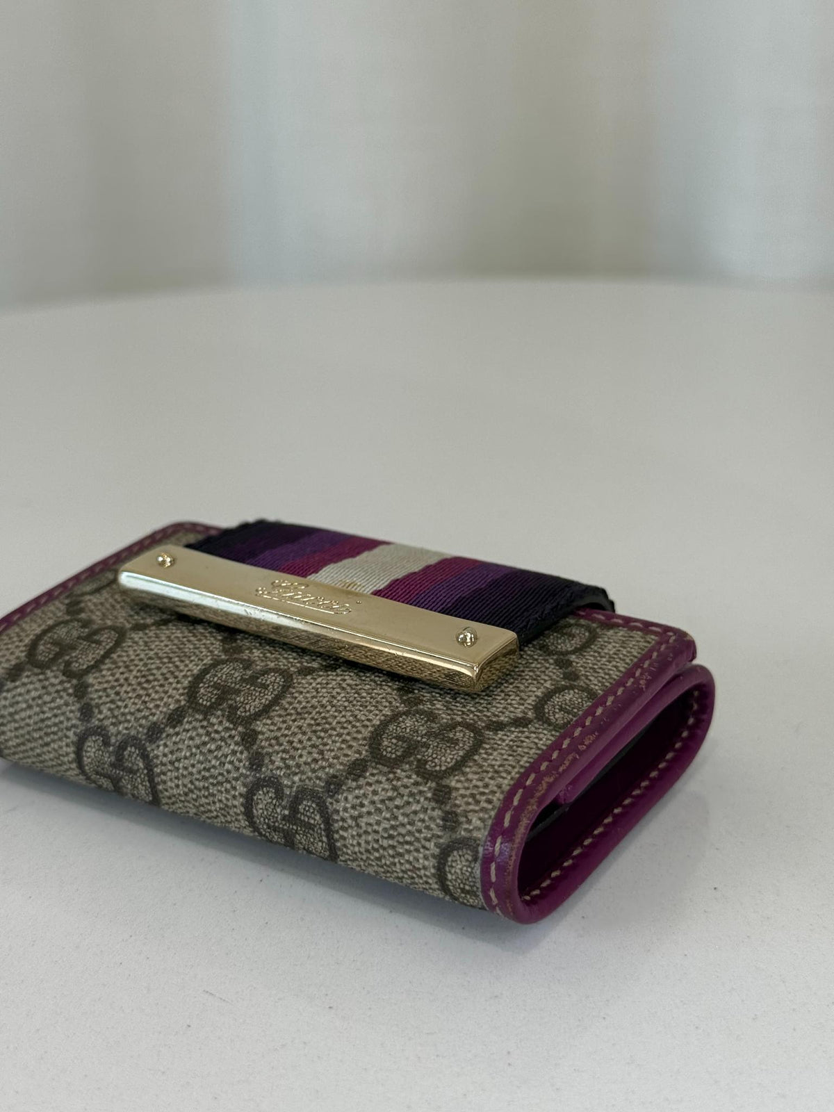 Gucci Purple/Beige GG Canvas and Leather Web Key Holder