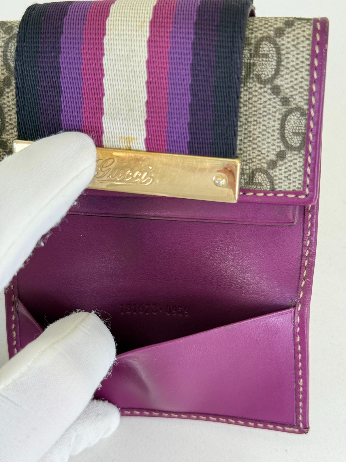 Gucci Purple/Beige GG Canvas and Leather Web Key Holder